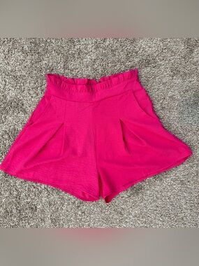 L Love Hot Pink High-Waist Ruffle Shorts